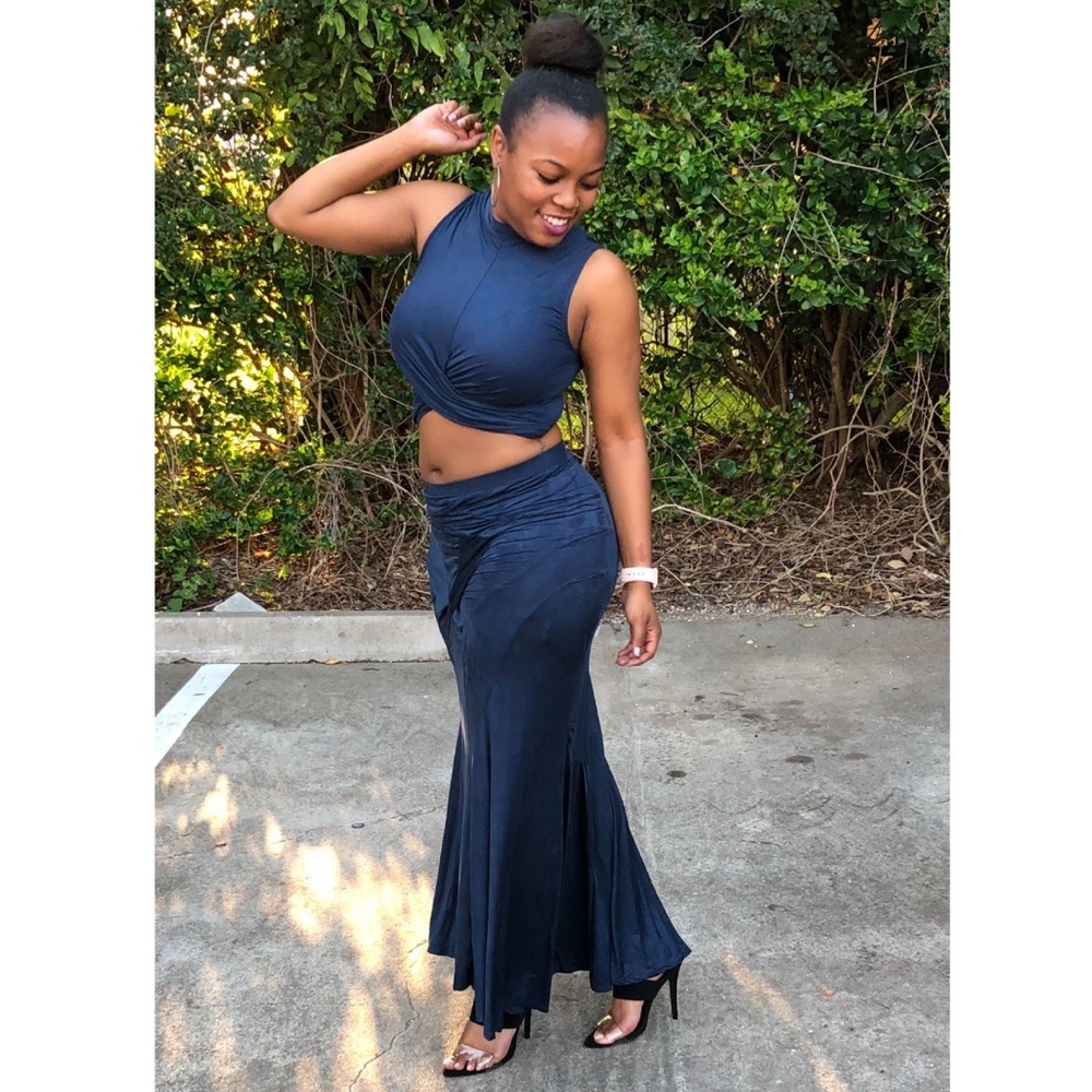 Suede Crop Top and Maxi Skirt Set